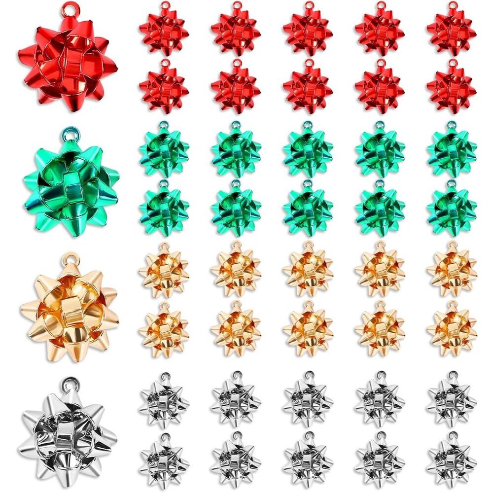 40 Pcs/20 Pairs Christmas Charms for Jewelry Making, Christmas Bow Charms Red Gr